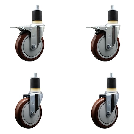 Service Caster 5'' SS Maroon Poly Swivel 1-7/8'' Expanding Stem Caster Set 2 Total Lock Brakes, 4PK SCC-SSEXTTL20S514-PPUB-MRN-2-S-2-178